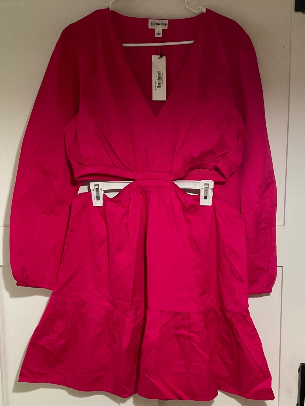 Women’s Hot Pink Long Sleeve V-Neck Dress